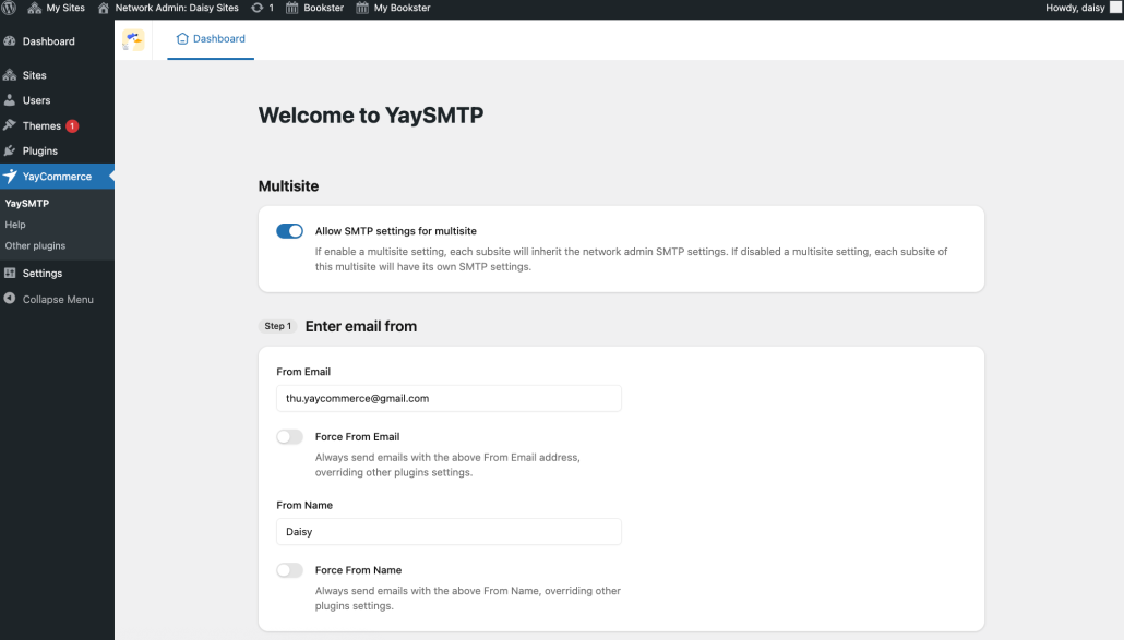 YaySMTP global setting