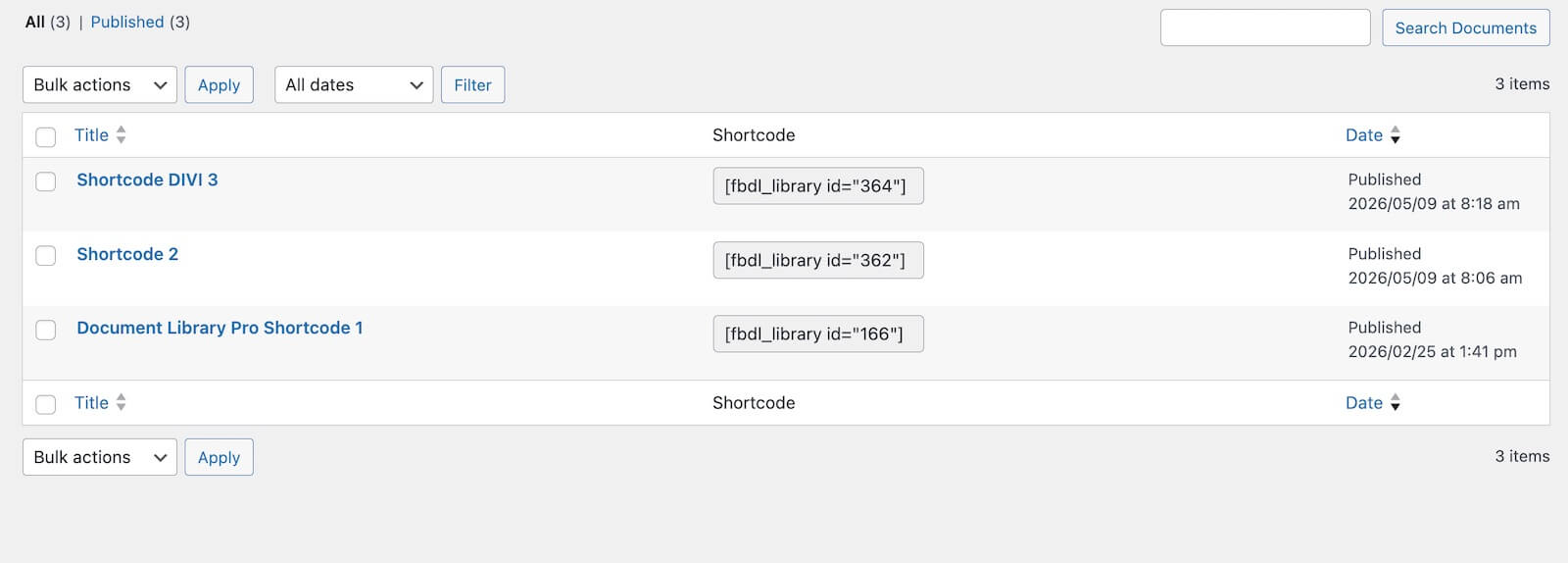 FileBird Document Library shortcodes