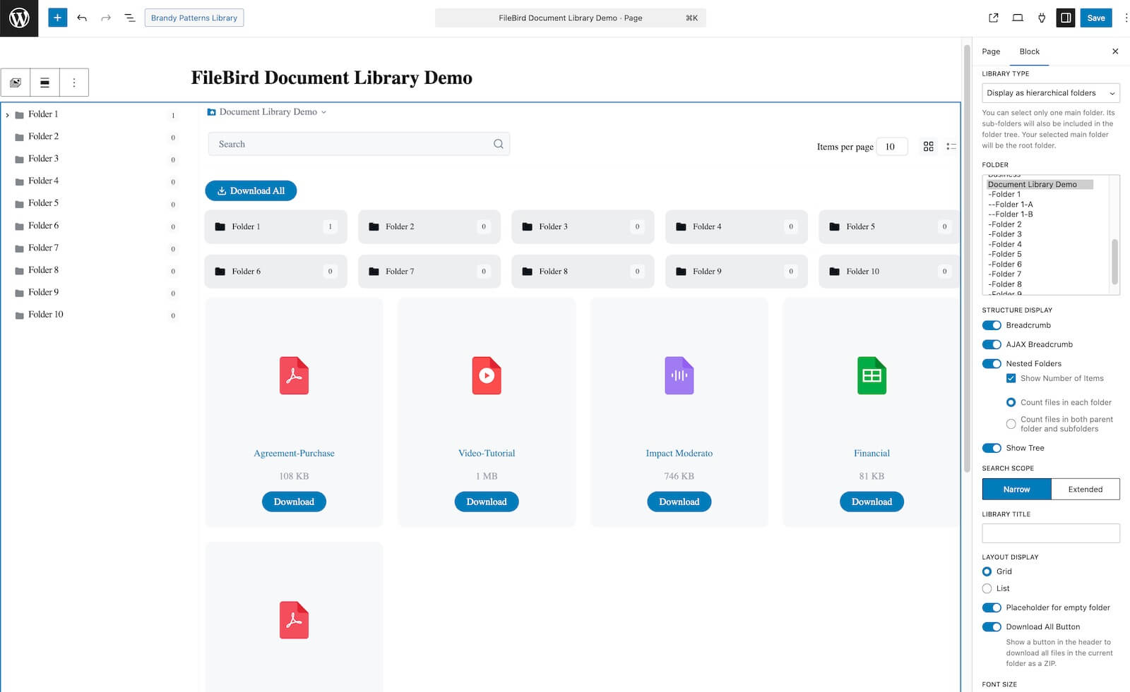 create FileBird Document Library shortcode
