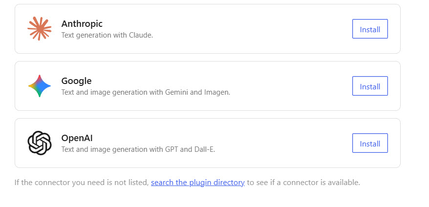 all ai connectors - Use AI in WordPress