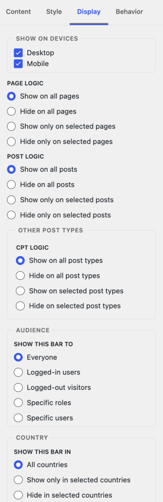 define where the notification bar is show